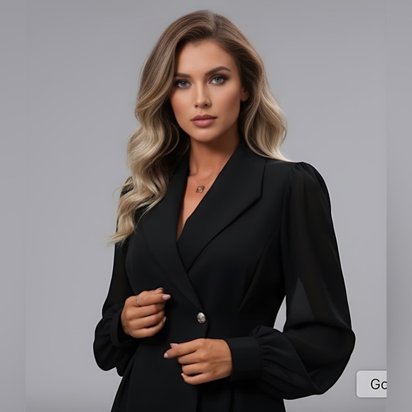 Black Shawl Collar Sheer Sleeve Blazer - Picture 2 of 9